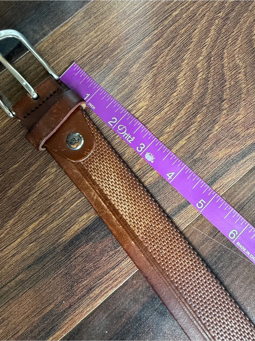 Rino Textured Leather Belt Brown Silver Chrome Buckle